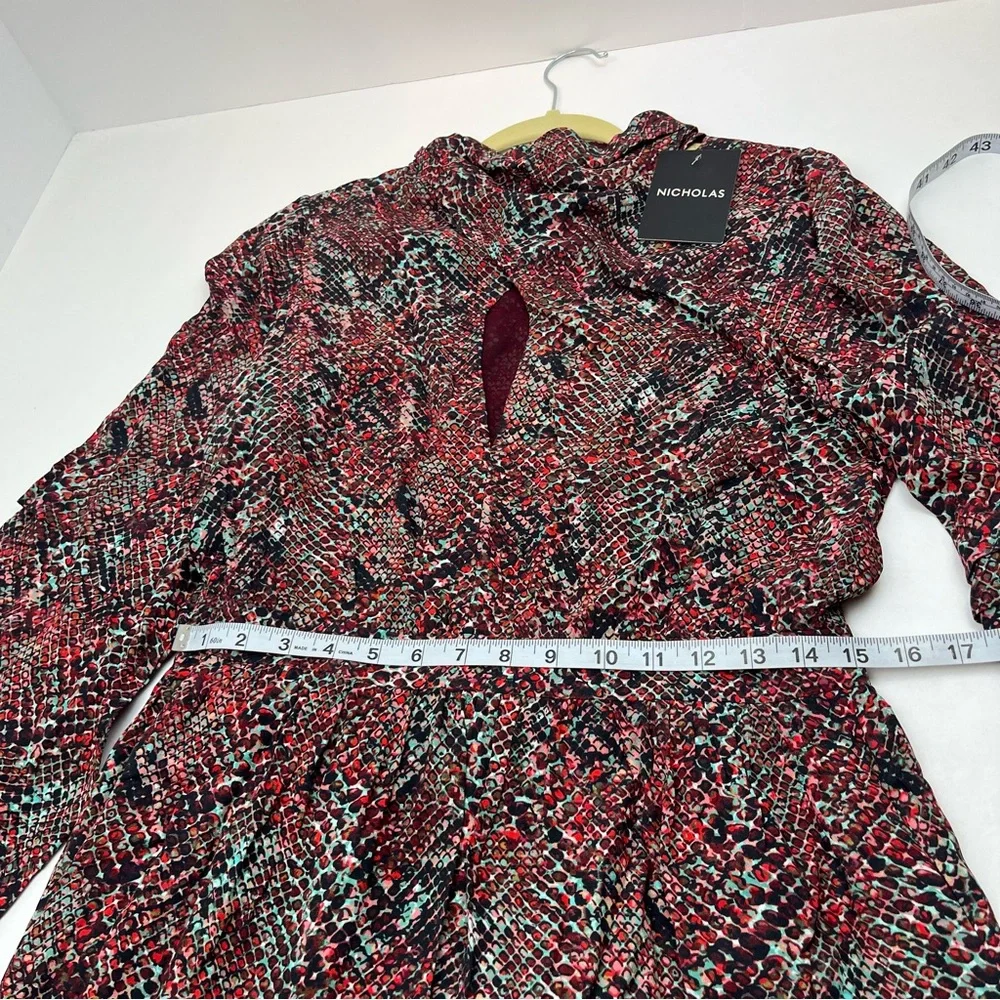 NICHOLAS Eleanor‎ Cross Neck Keyhole Gathered Printed Midi Dress SZ 10 NEW *FLAW - Picture 9 of 16